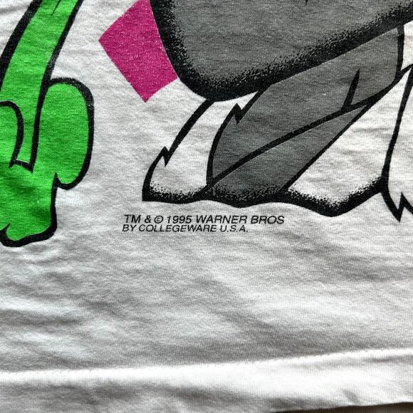 Vintage 90s Big Bugs Bunny Shirt Single Stitch Collegeware White L XL Carrot USA - Picture 4 of 13